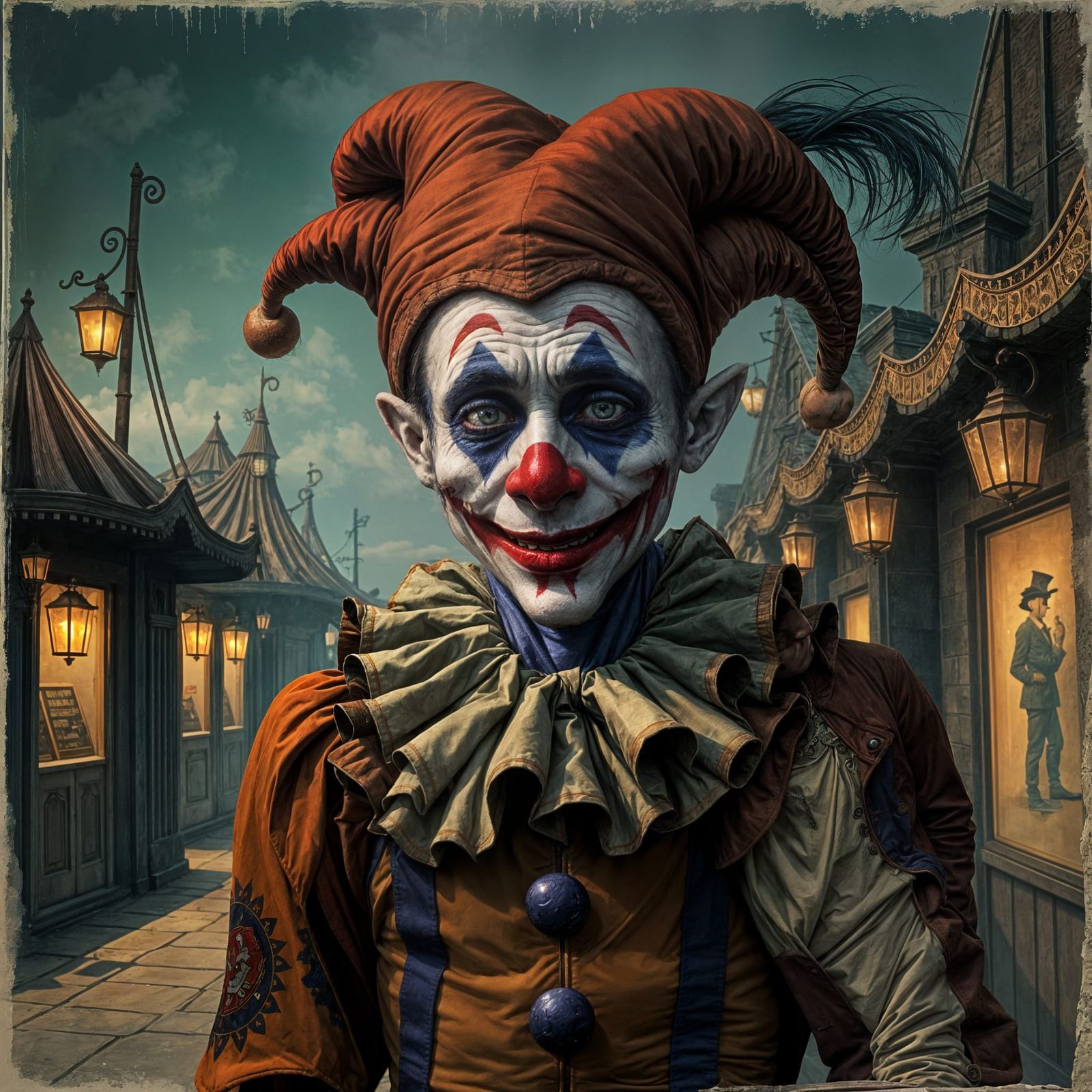 Tragic Harlequin Lost in Eerie Carnival