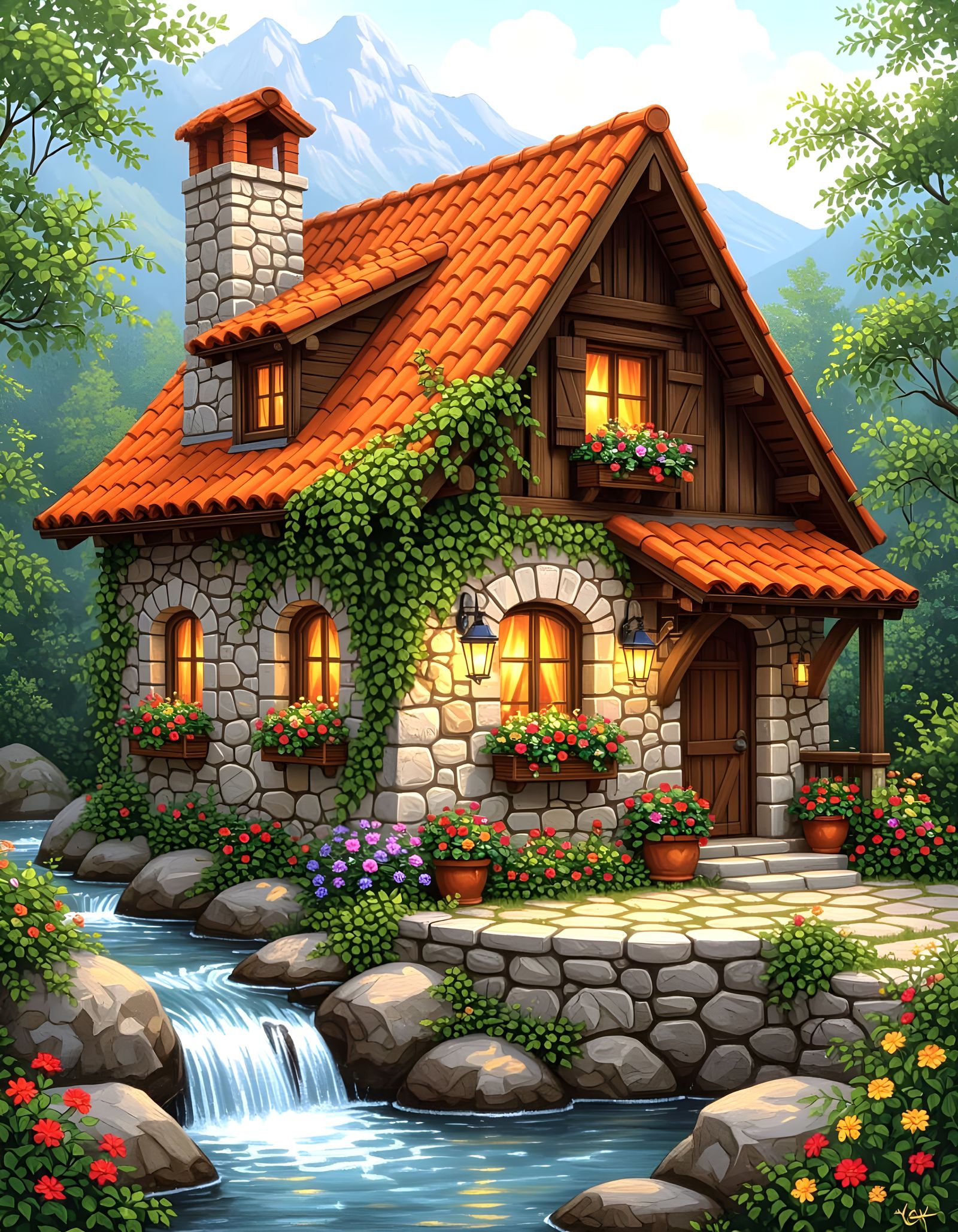 Peaceful Mountain Cabin on Rocky Crag