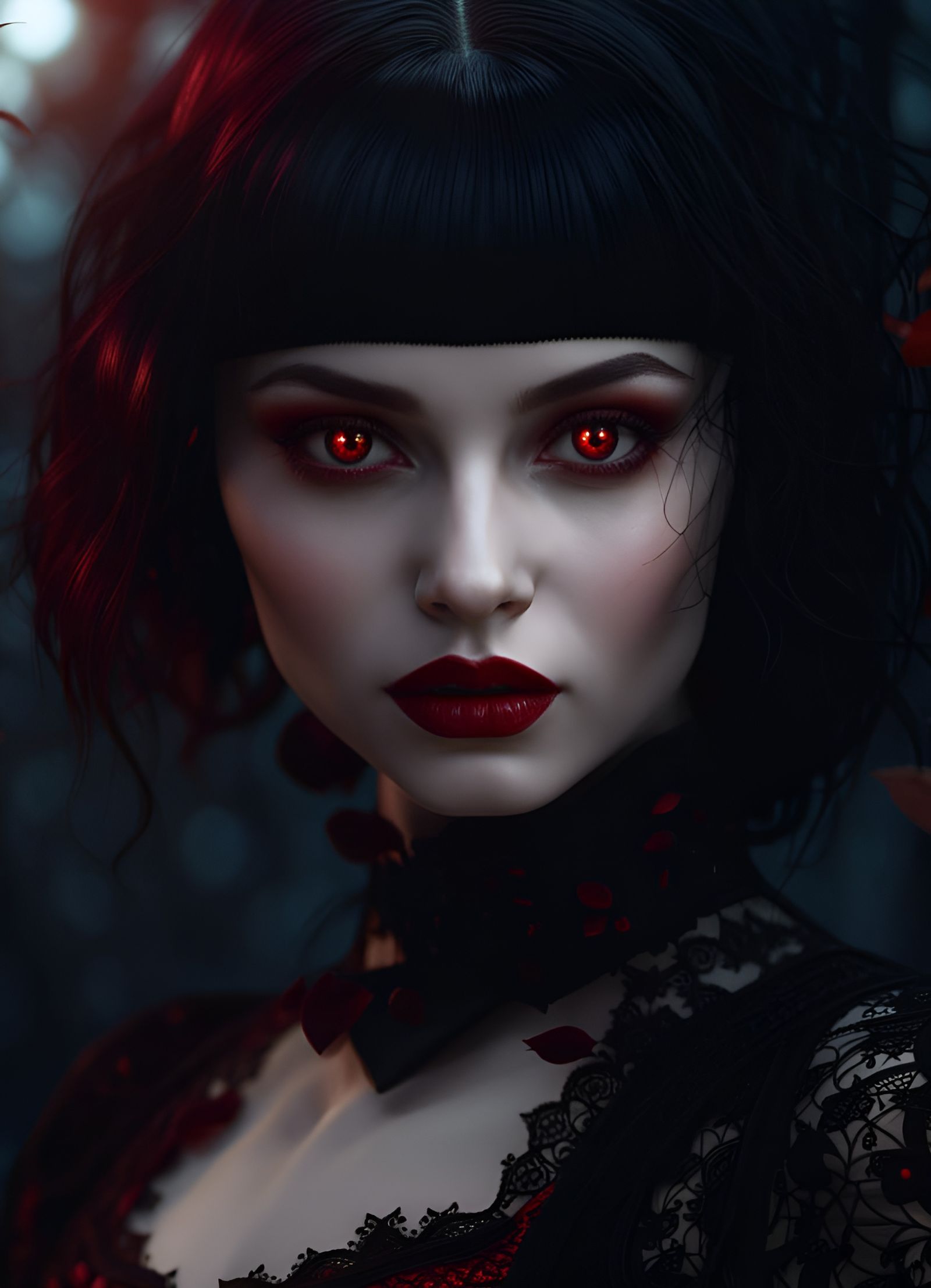 Vampire Portrait with Red Eyes in Gothic Style