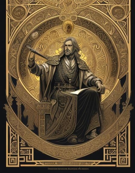 Regal King on Throne in Victorian Engraving Style