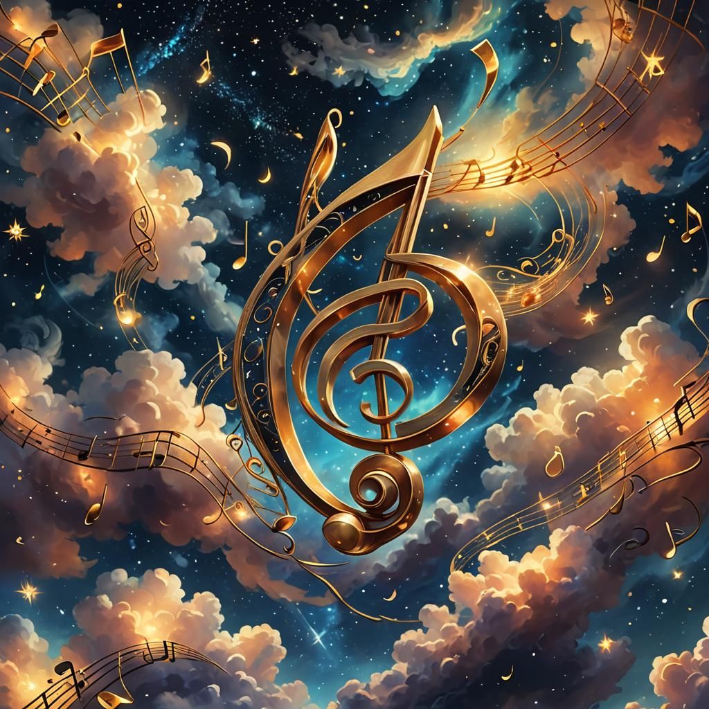Radiant Music Note in Starry Night Sky