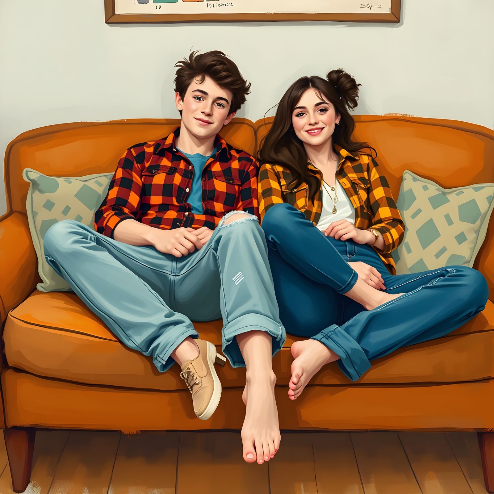 Couple Relaxing on a Couch in Casual Attire