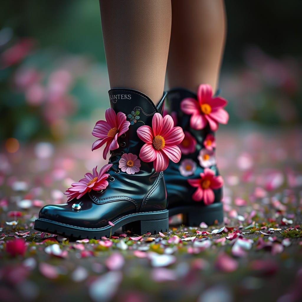 Enchanting Woman in Jewel-Toned Boots with Floral Embellishm...