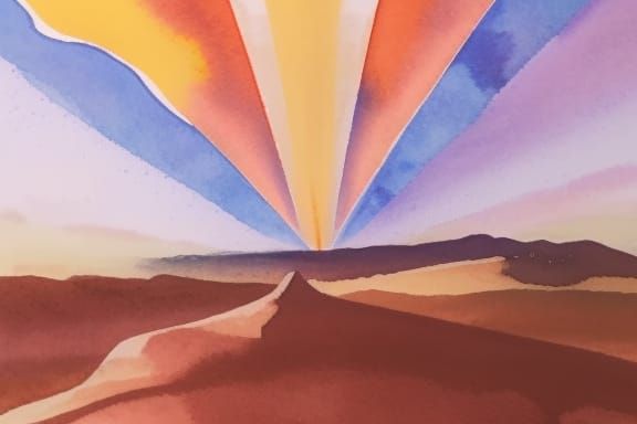 Monolith in the desert psychedelic warm colors watercolor DMT