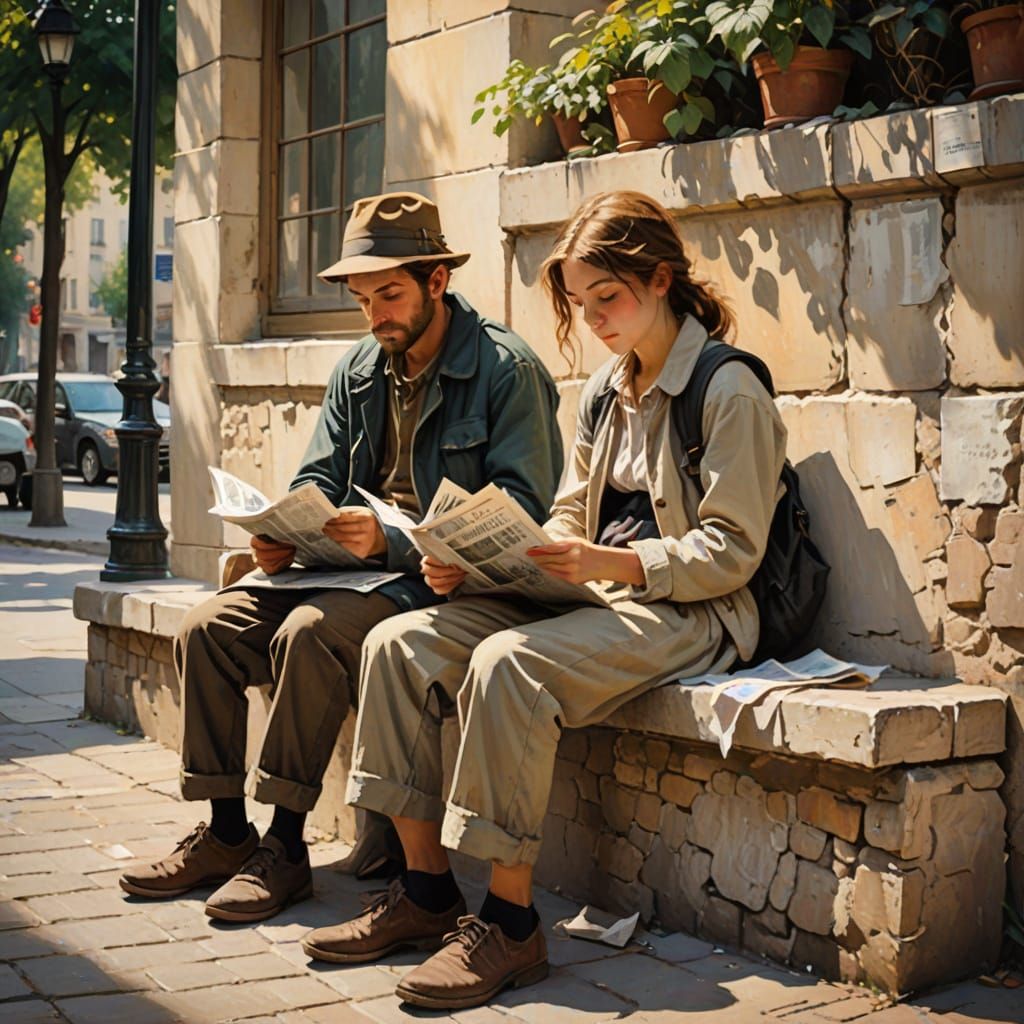 Peaceful Summer Moment in a Bustling City, Impressionist Str...