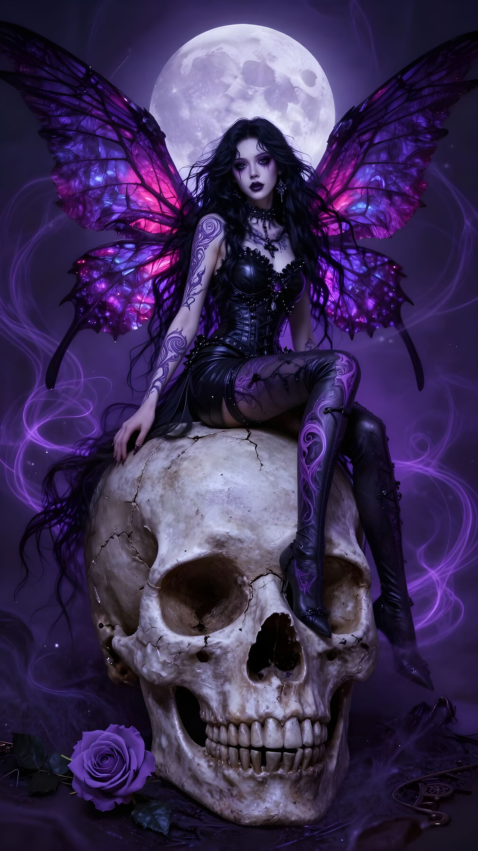 Gothic Fairy on Skull with Moonlit Energy