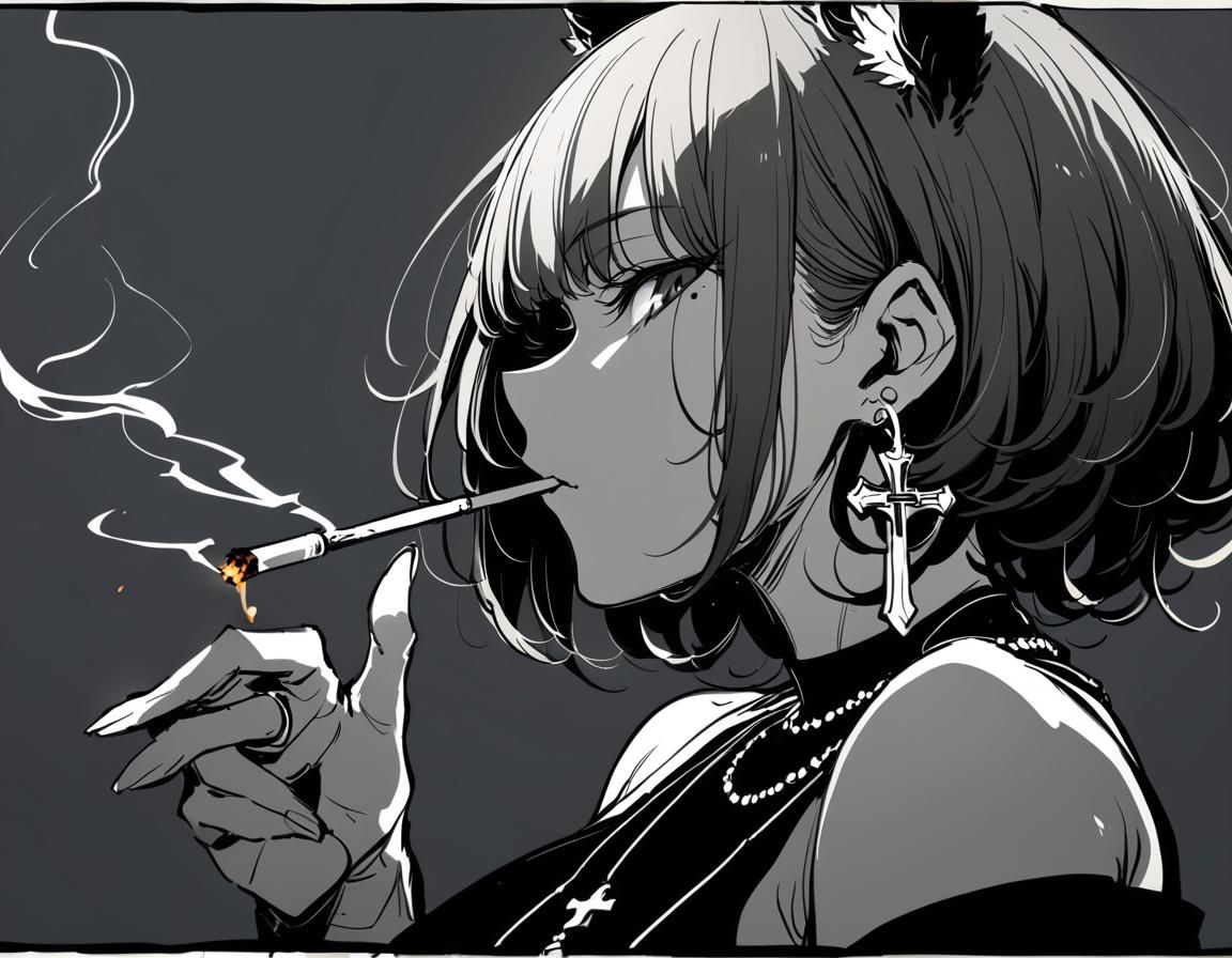 Noir Portrait of Girl Smoking with Piercings
