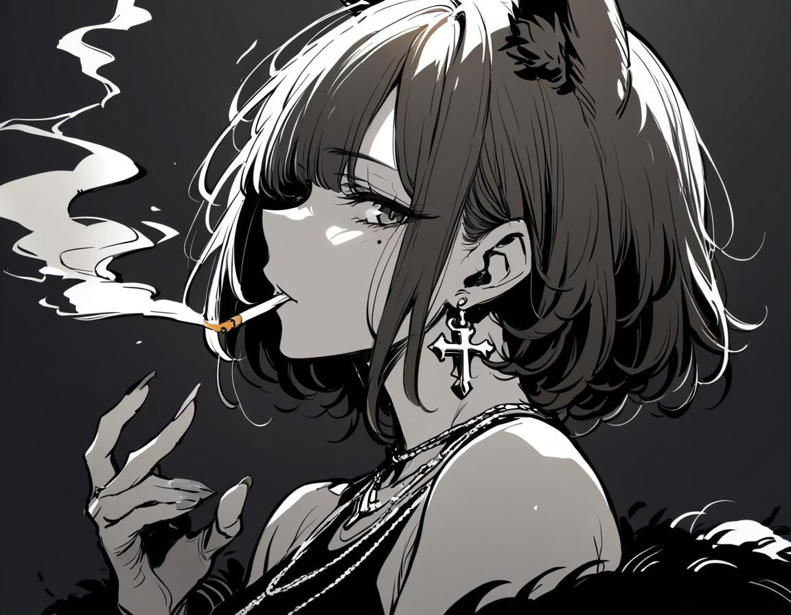 Portrait of a Girl with Heterochromia and Piercings