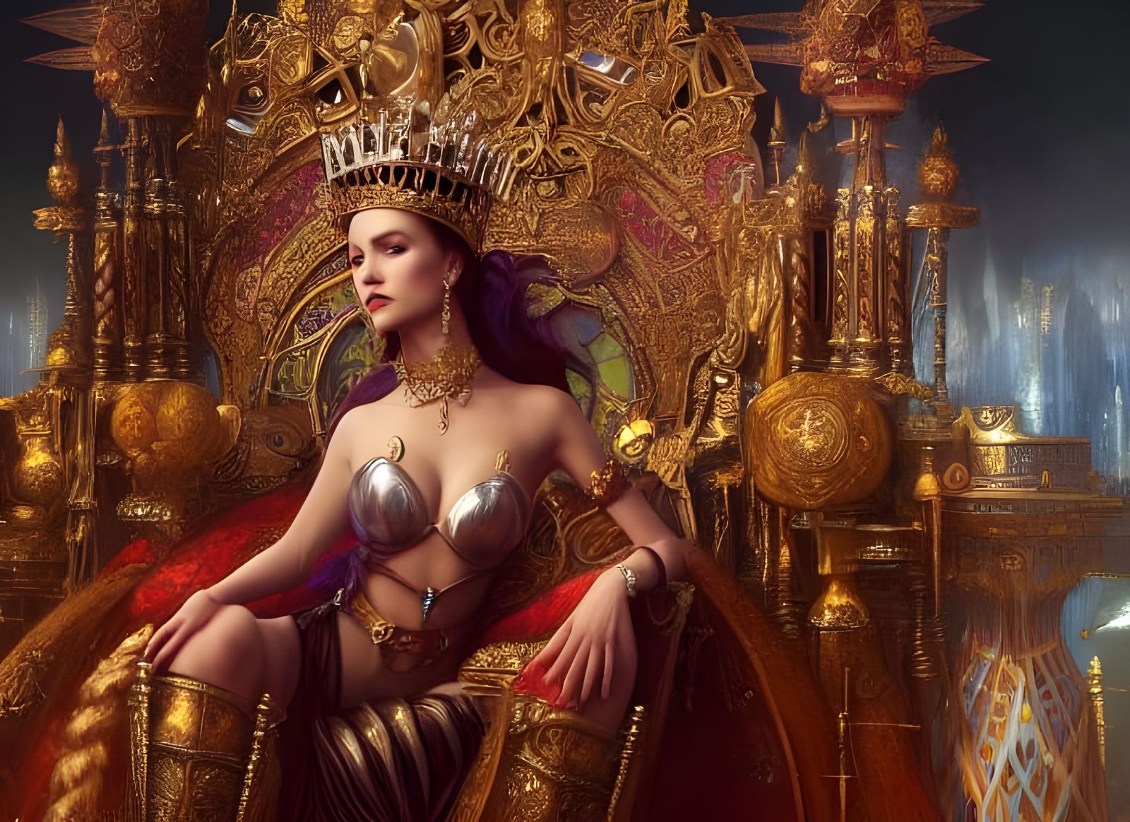 Queen on Throne with Subjects: Digital Art