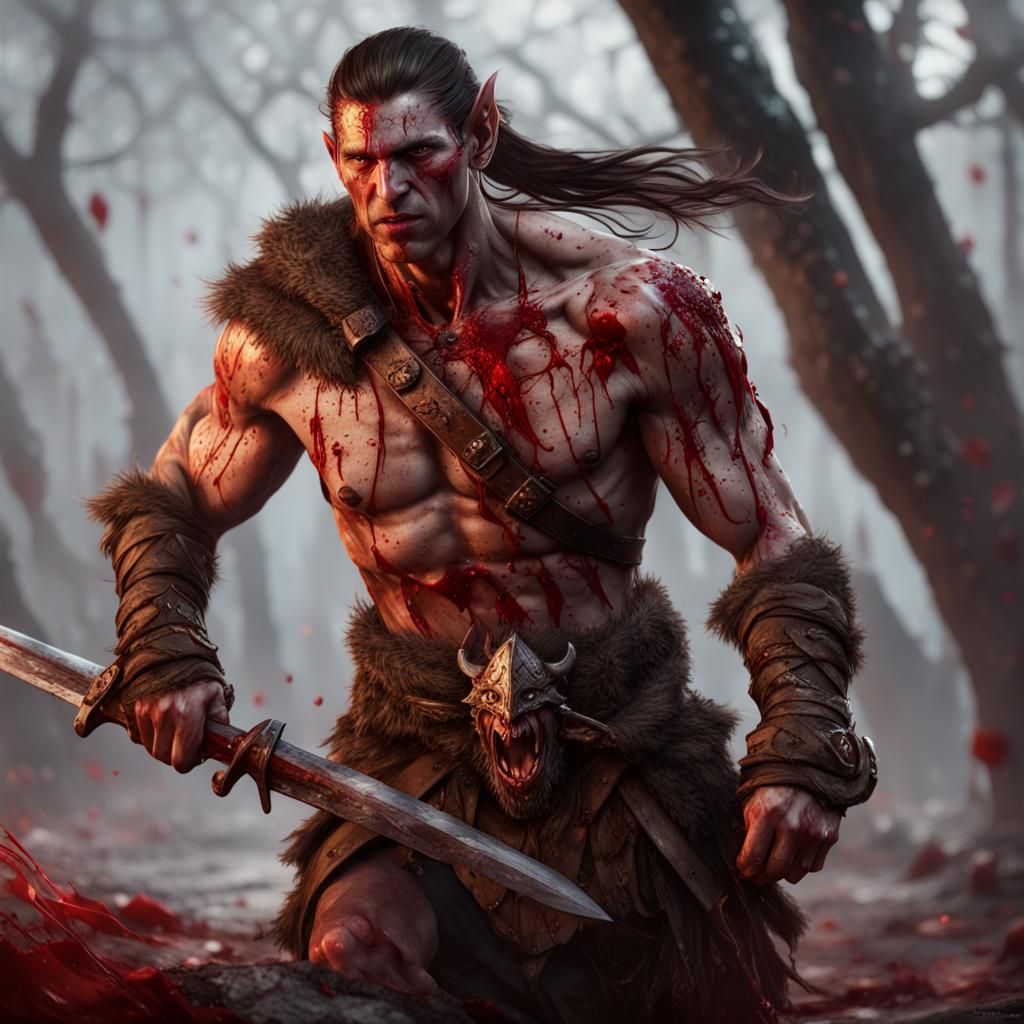 D&D Wood-Elf Barbarian Portrait in Detailed Matte Painting