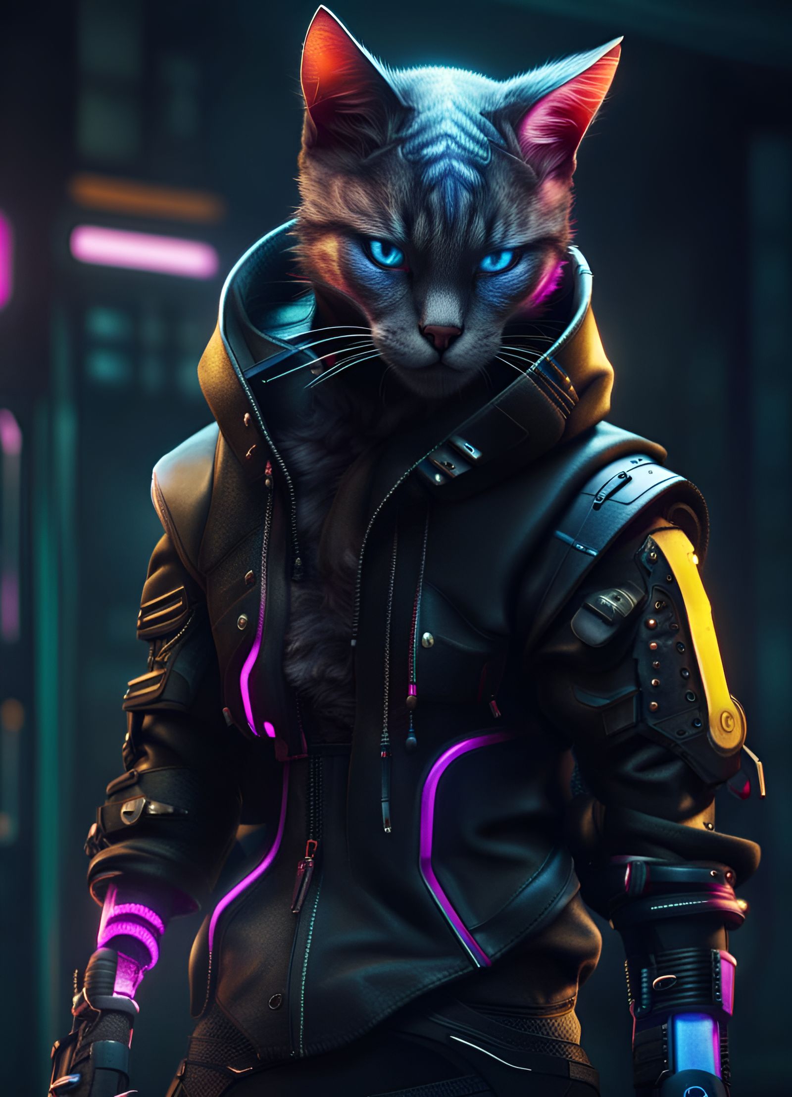 Cyberpunk Ninja Cat Portrait in Unreal Engine 5