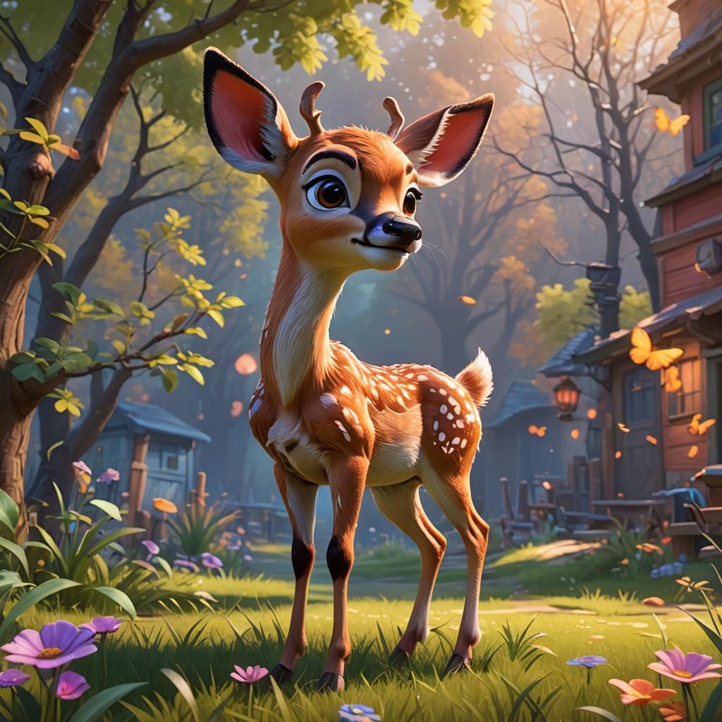 Fawn Painting Outdoors: 3D Digital Art