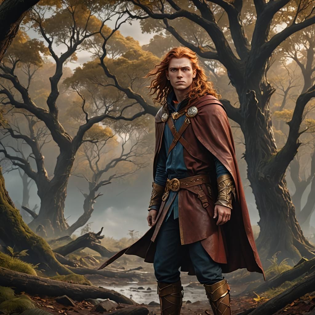 Fantasy Portrait of Red-Haired Boy with Thunder Power