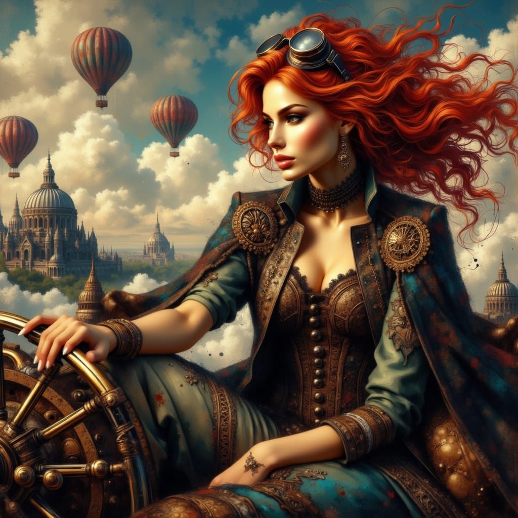 Steampunk Airship Captain in Dark Fantasy Style