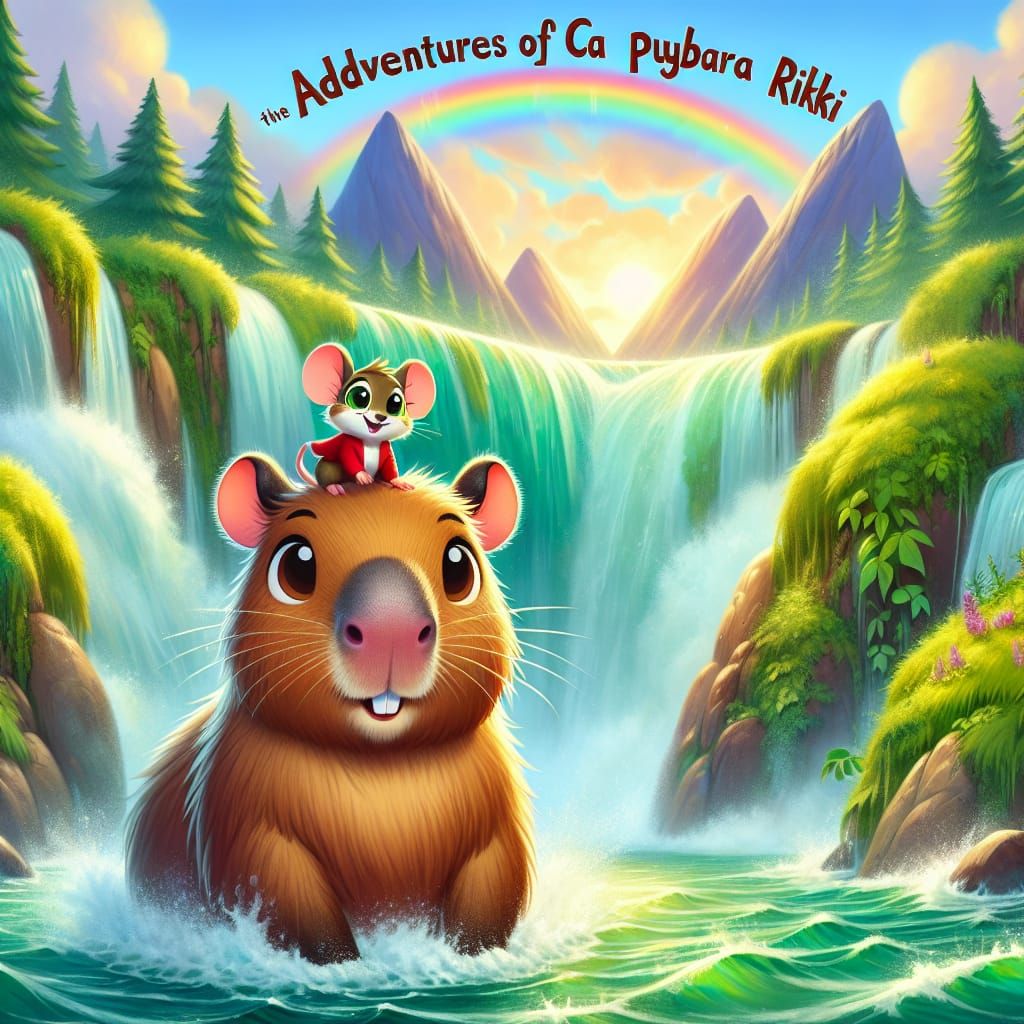 Capybara and Mouse Adventure at the Waterfall