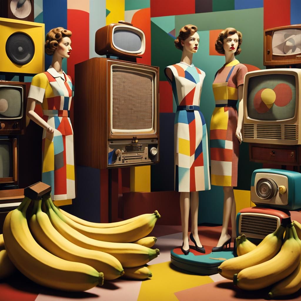 Pixelated Maximalist Scene with Retro Objects