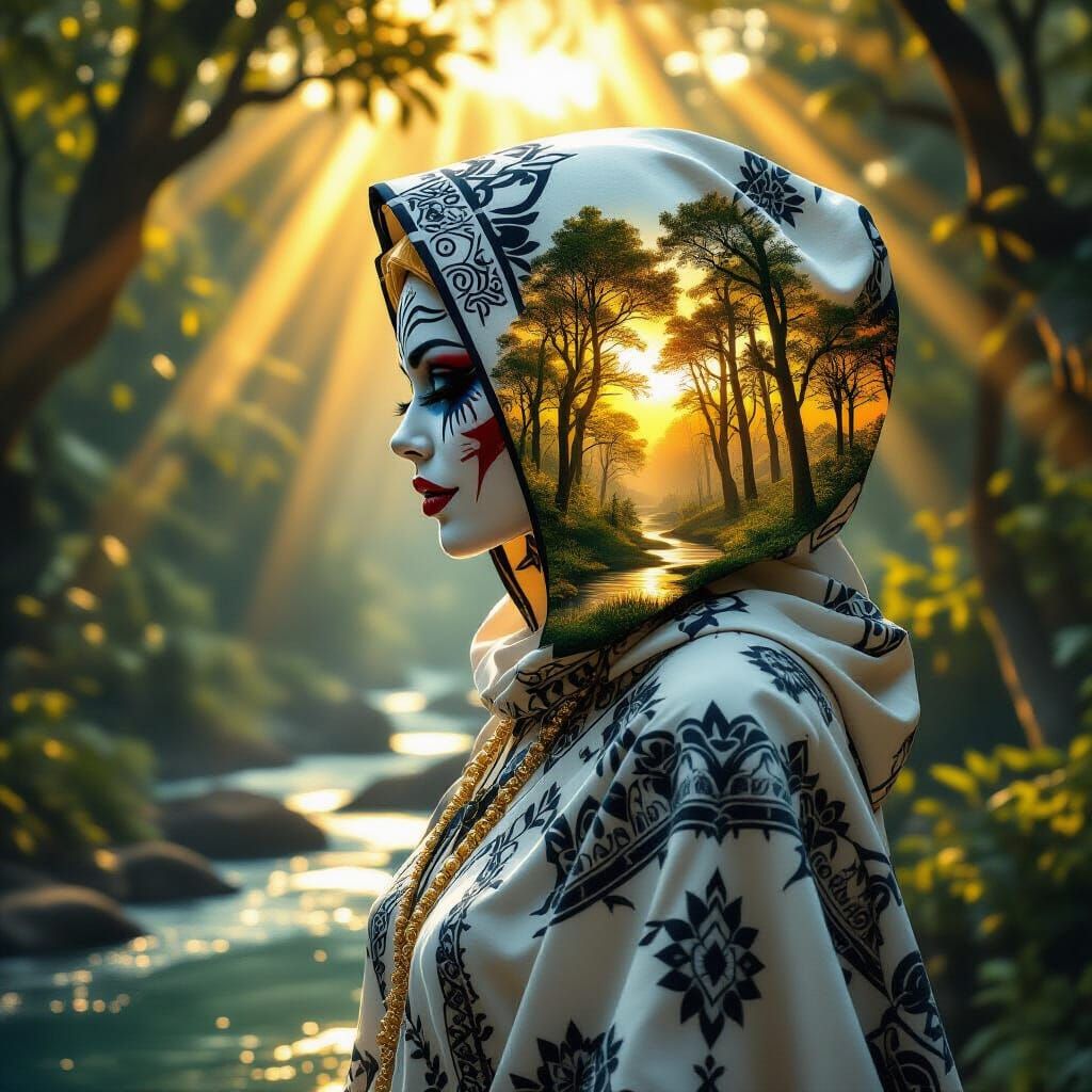 Surreal Double Exposure Harley Quinn with African Motifs