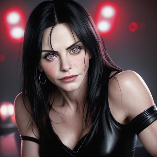 Courtney Cox,big eyes,on the set of friends,