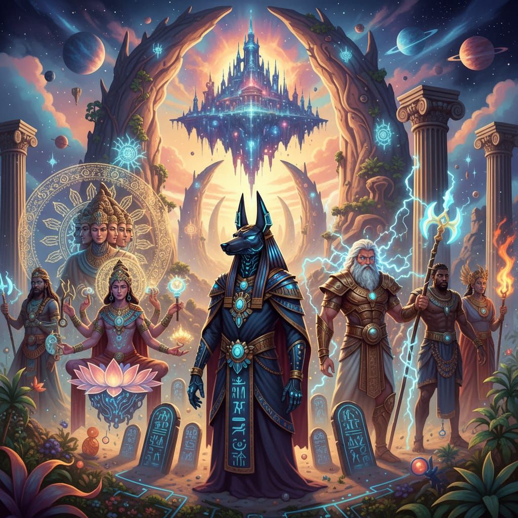 Multicultural Gods at Paradise Entrance: Digital Art