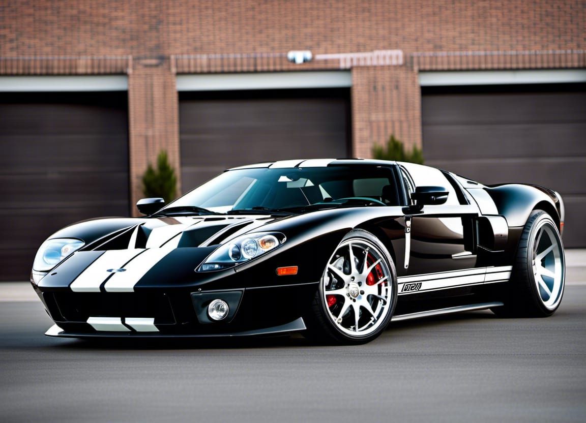 Black Ford GT with Widebody and White Stripes