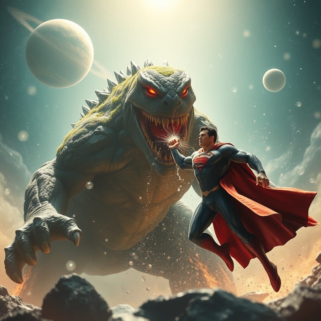 Cosmic Clash: Rock Monster vs Superman in Epic Battle