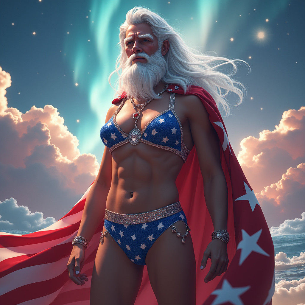Uncle Sam in Star-Spangled Bikini: High-Fantasy Art