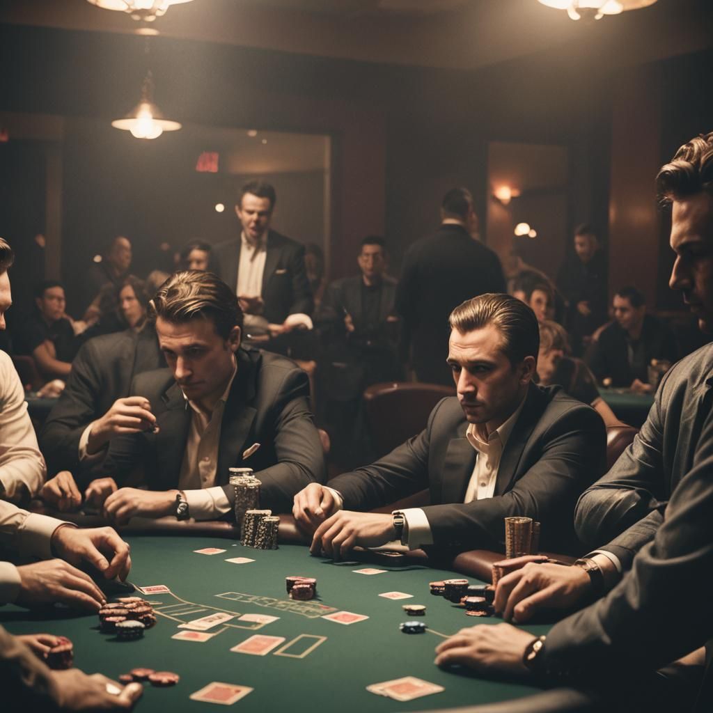 Intense Poker Game in Moody Film Noir Style