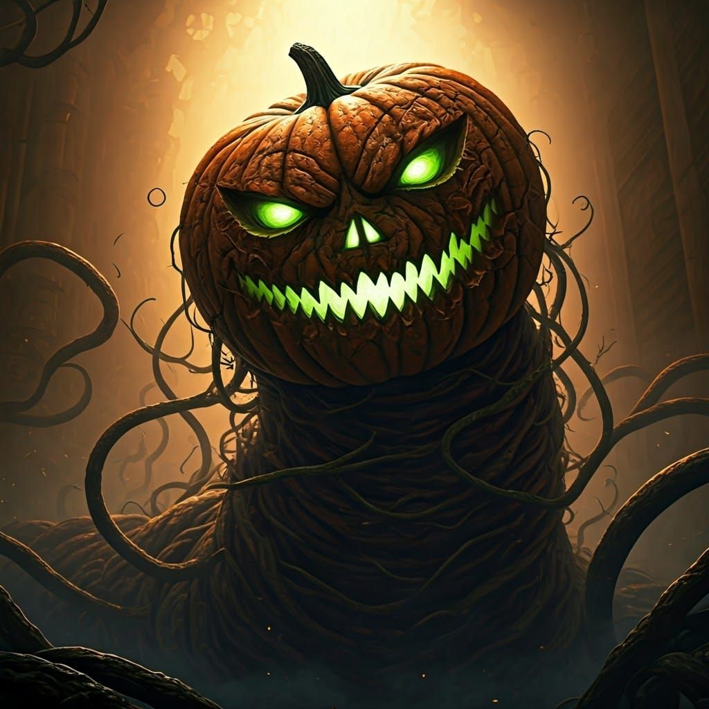 Gargantuan Pumpkin-Worm Hybrid Devouring Earth in Hyperreali...