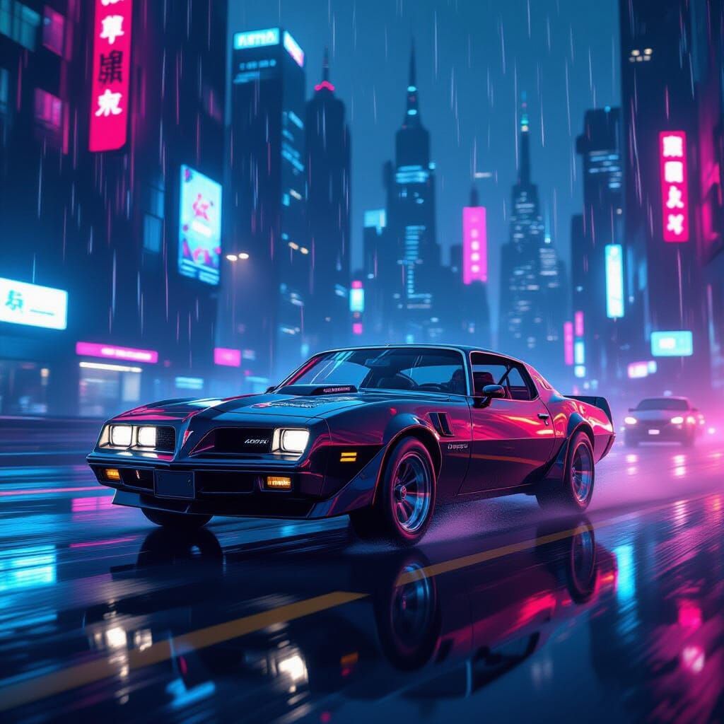 Cyberpunk Pontiac Firebird in Neon Metropolis