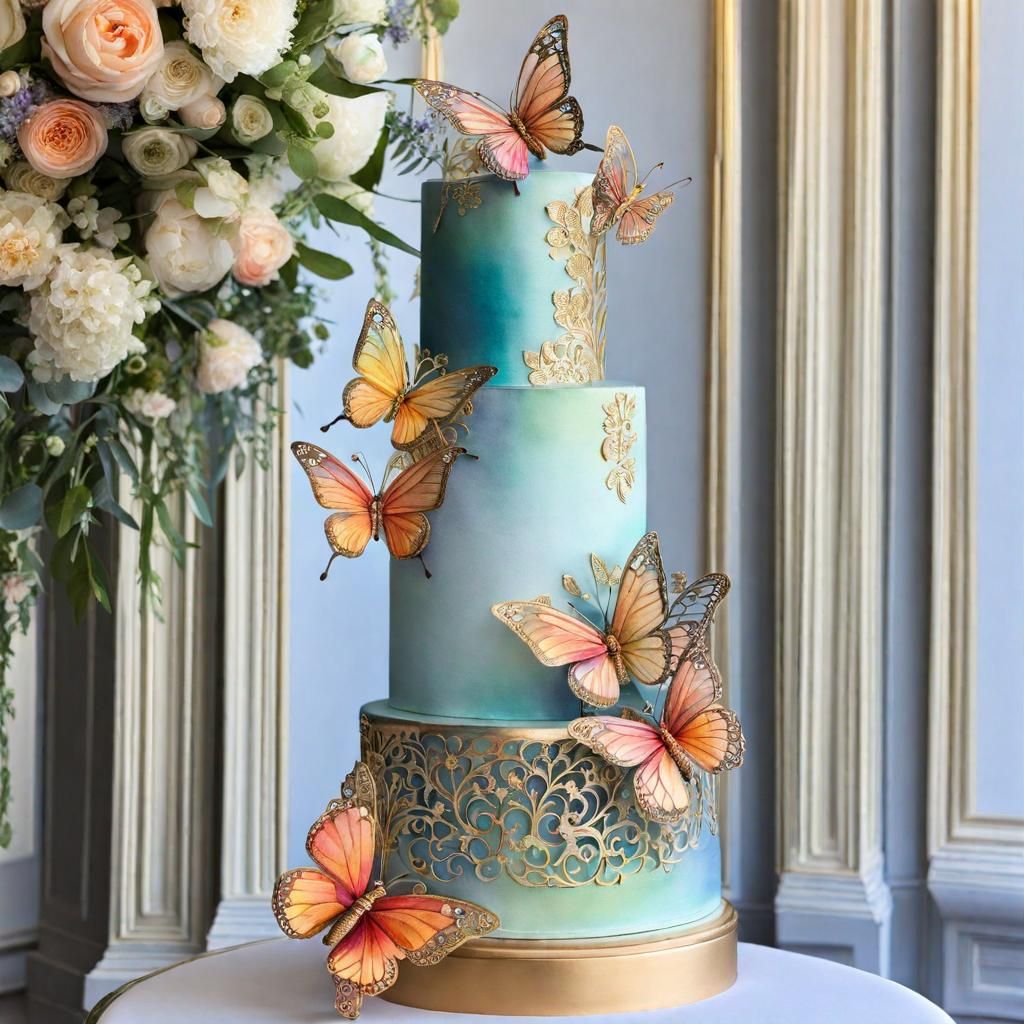 Stunning Watercolour Wedding Cake with 3D Butterflies