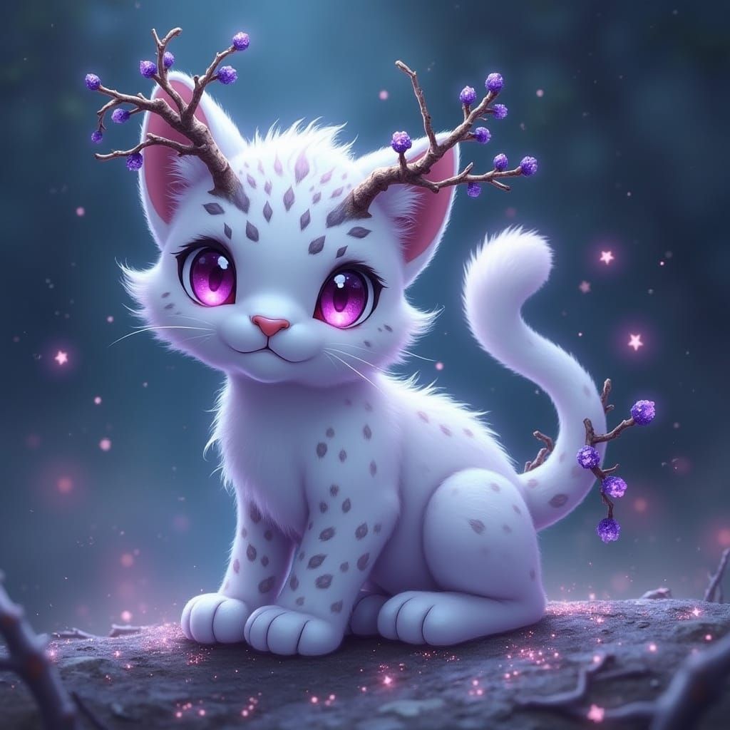 Crystal Horned Snow Leopard Pokemon in Dreamlike Style