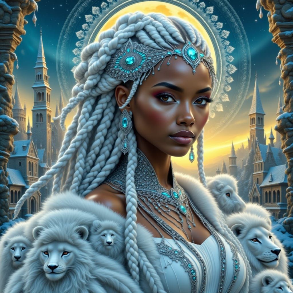 Surreal Winter Goddess in Majestic Castle