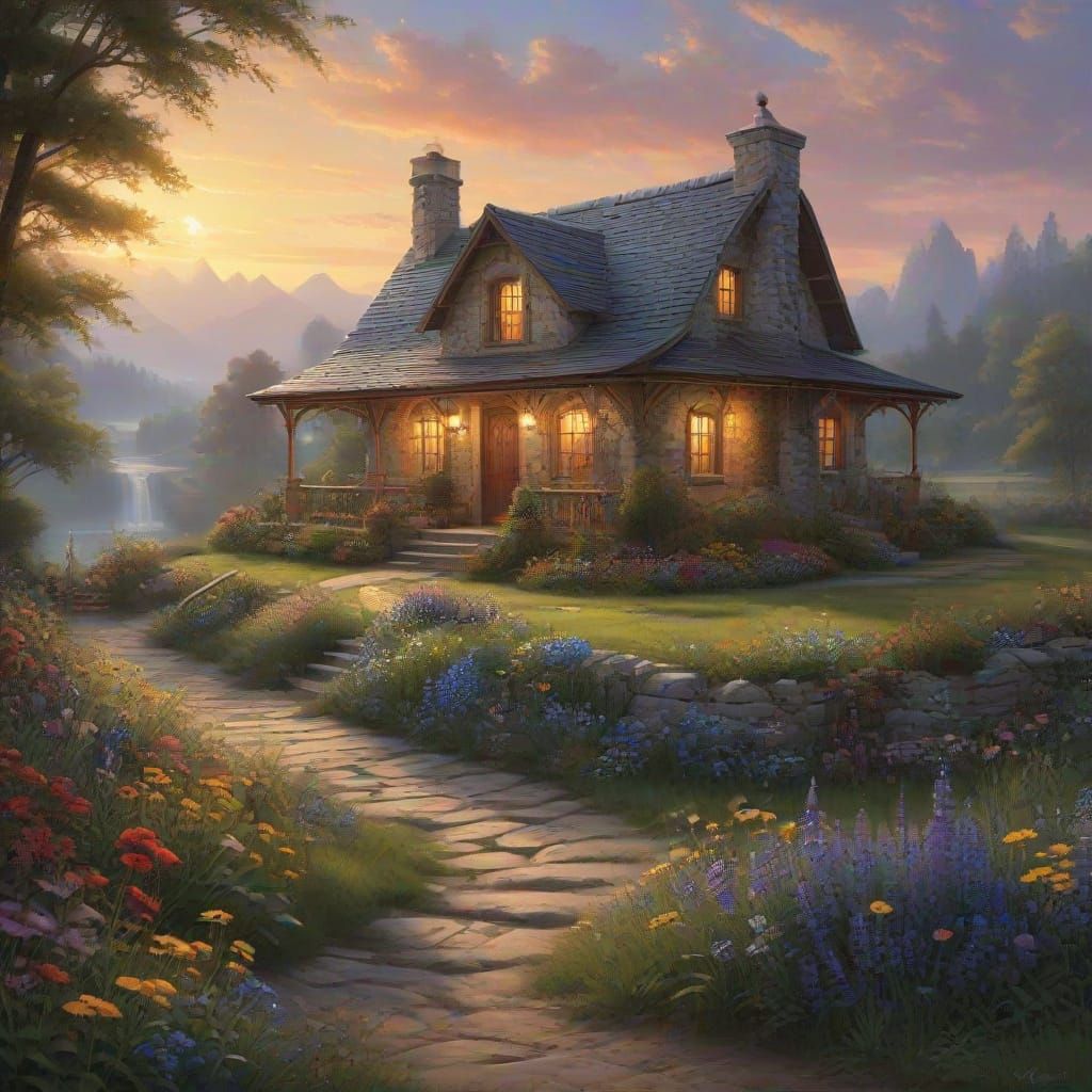 Whimsical Limestone Cottage in a Serene Mountain Setting