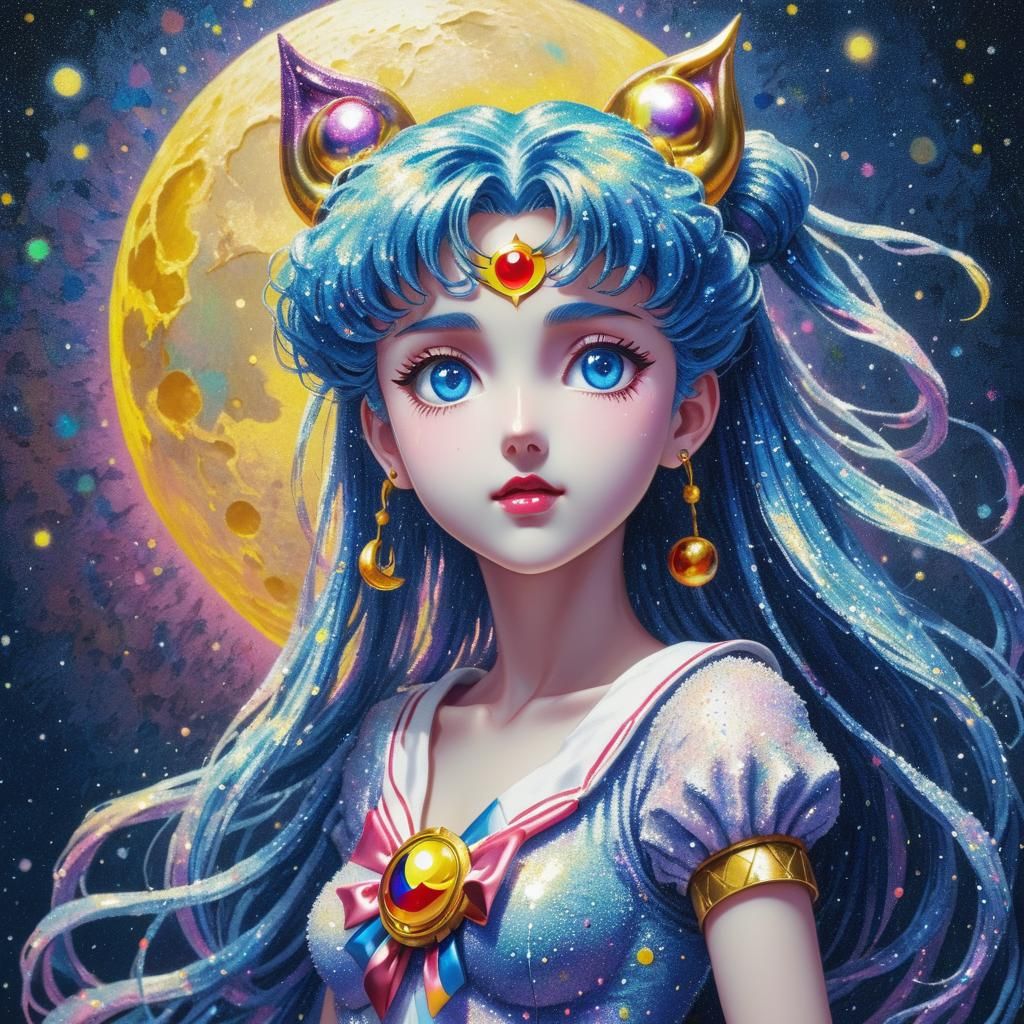 Sailor Moon Blue Moon in Pointillism Style