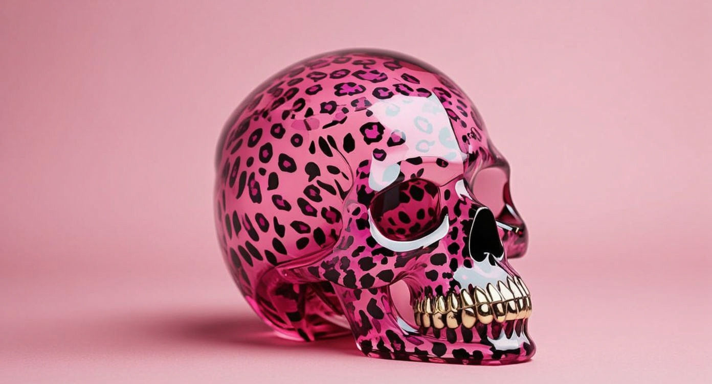 Whimsical Viking Skull with Leopard Print Accents