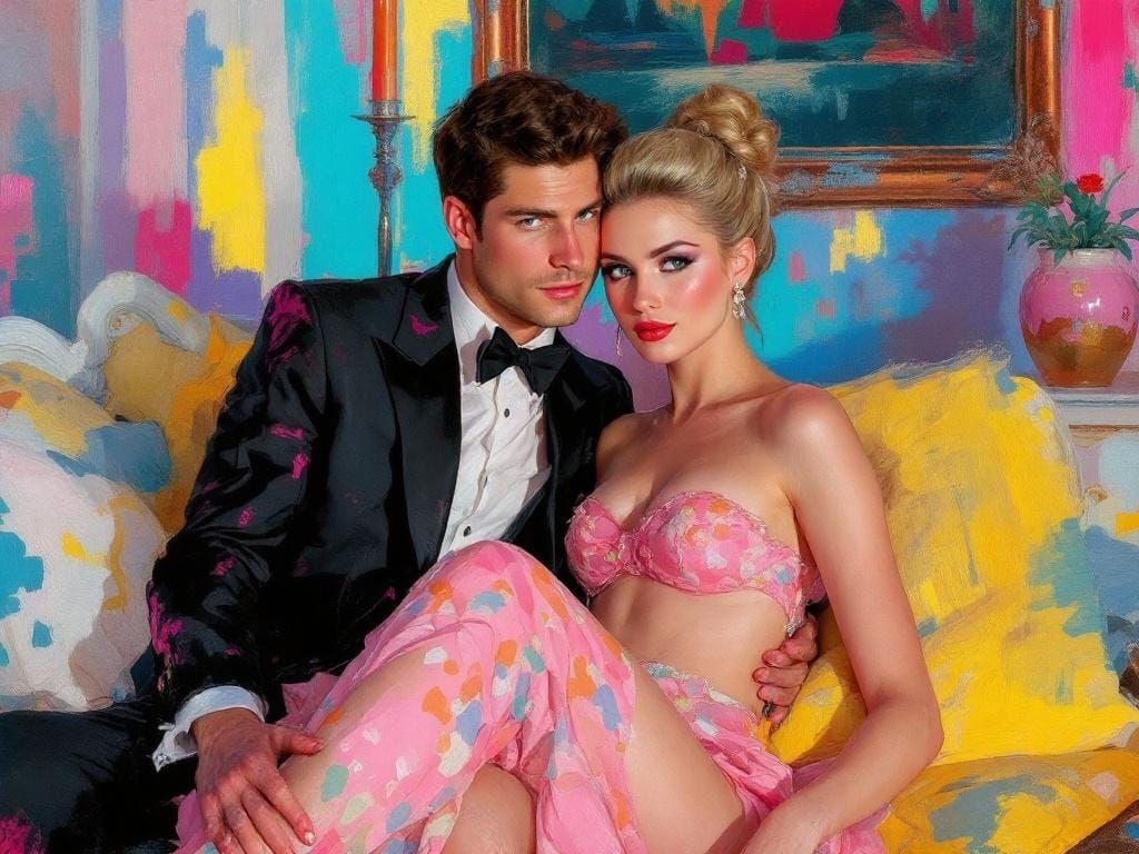 Royal Couple: Impasto Brushstrokes and Hyperreal Color Satur...