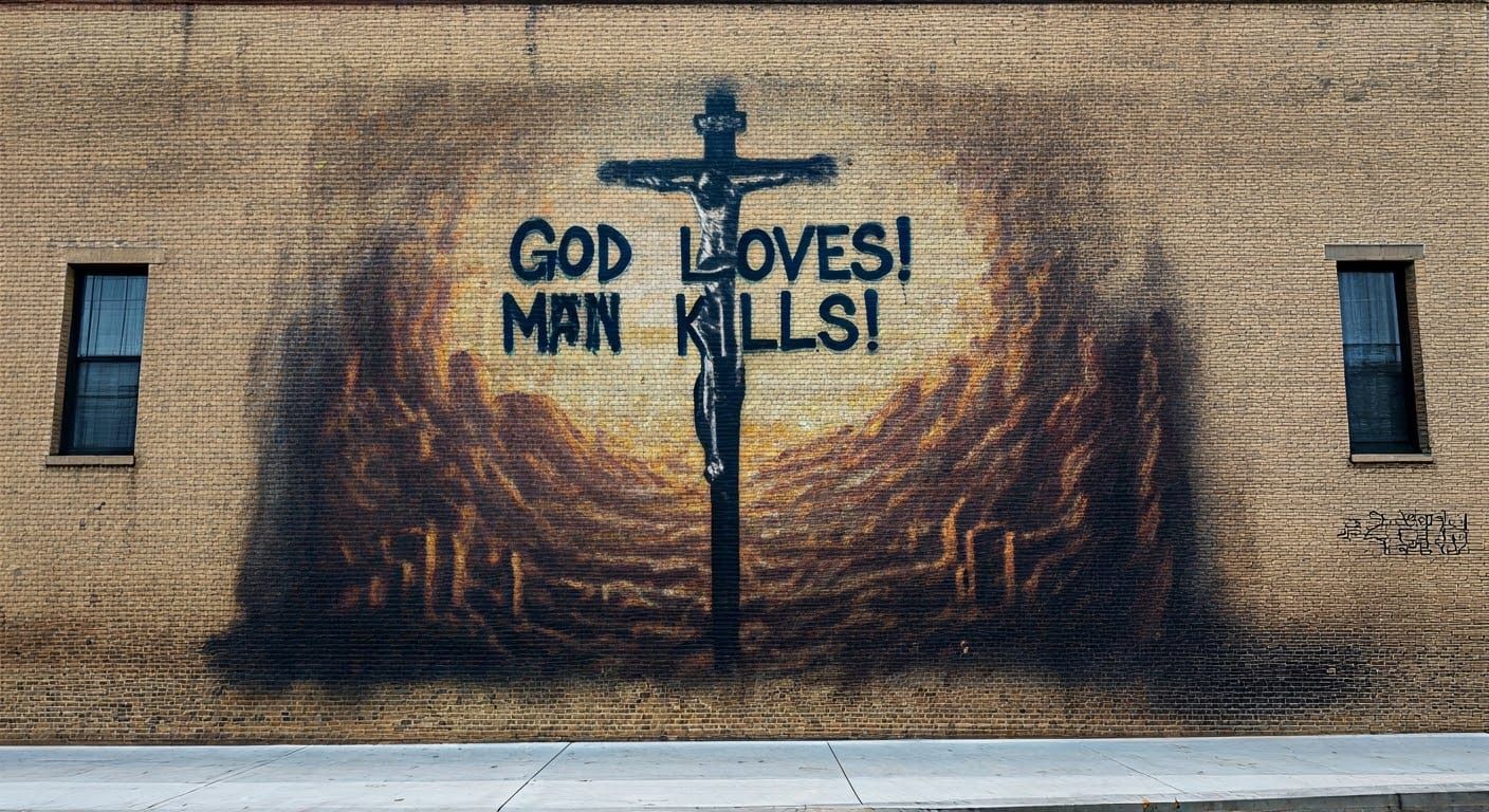 Graffiti Mural: God Loves, Man Kills