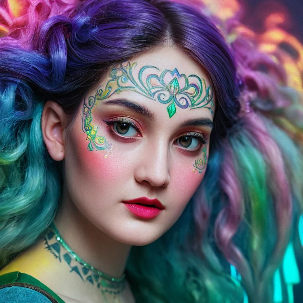 Elf Portrait with Glowing Tattoos in Dark Fantasy Style