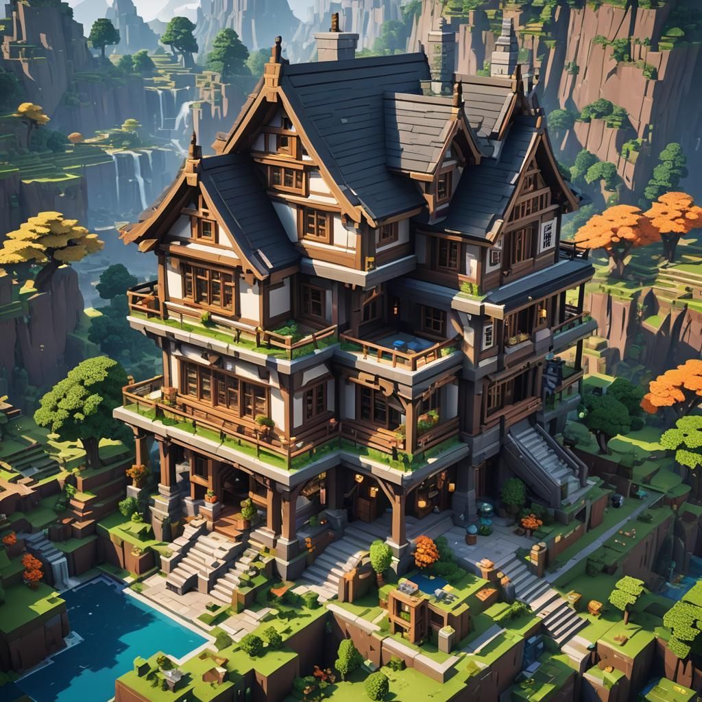 Detailed 3D Anime Minecraft House in 8K
