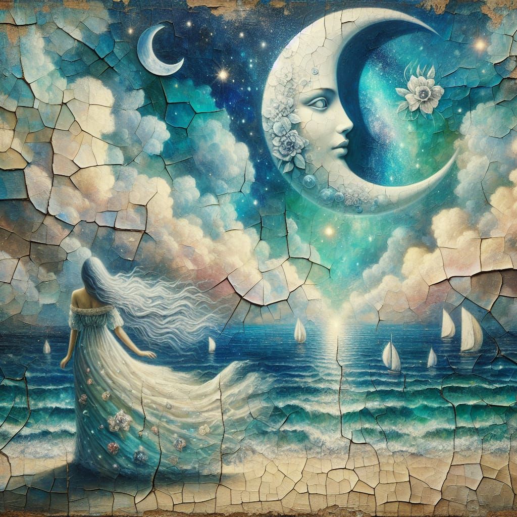 Surreal Woman on Island Oil Painting