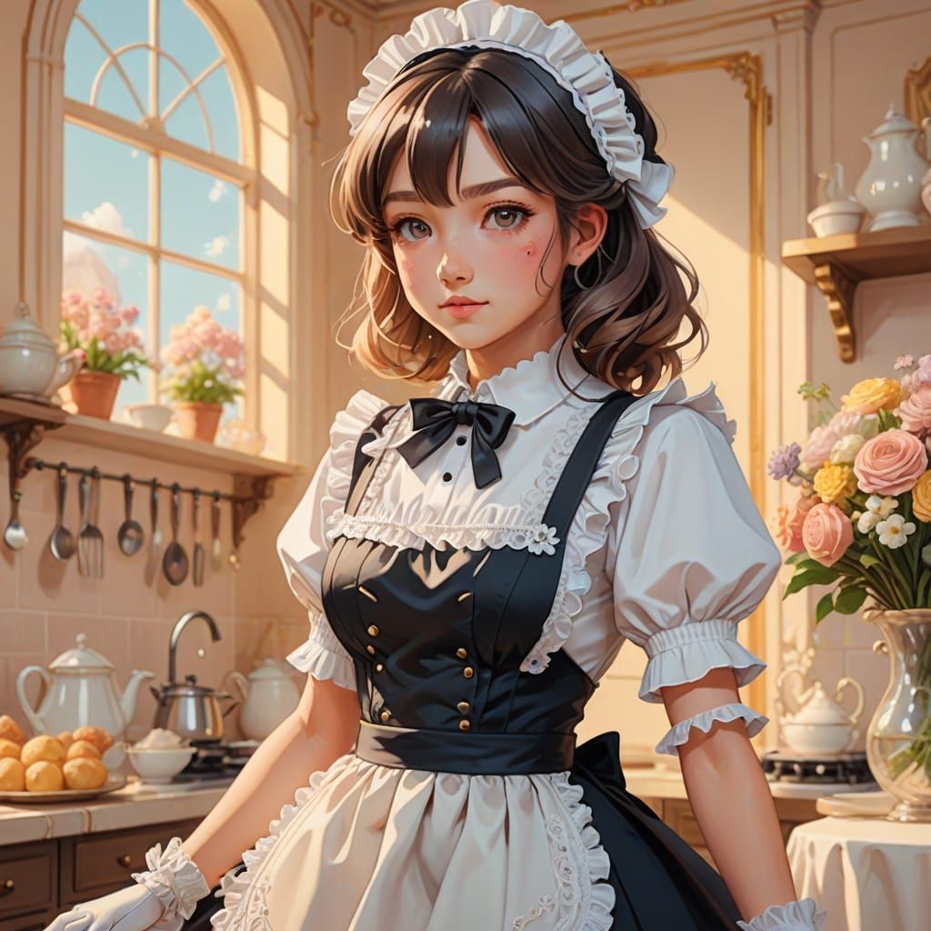 Anime Maid in French Aesthetic Digital Art