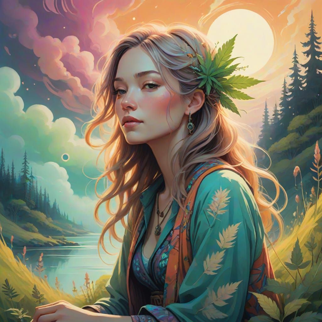 Ethereal Landscape with Serene Smoker