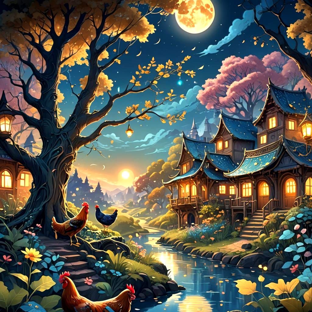 Colorful Hen Village in Fantasy Concept Art