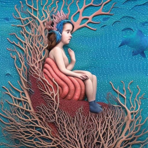 Whale King with Coral Crown, Pointillist Art