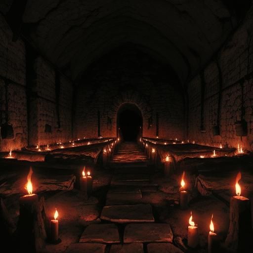 Dark Cave of Blood and Torches