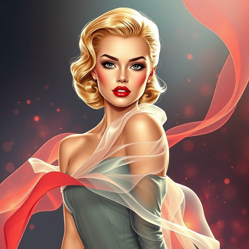 1950s Pin-Up Woman in Contemporary Digital Illustration