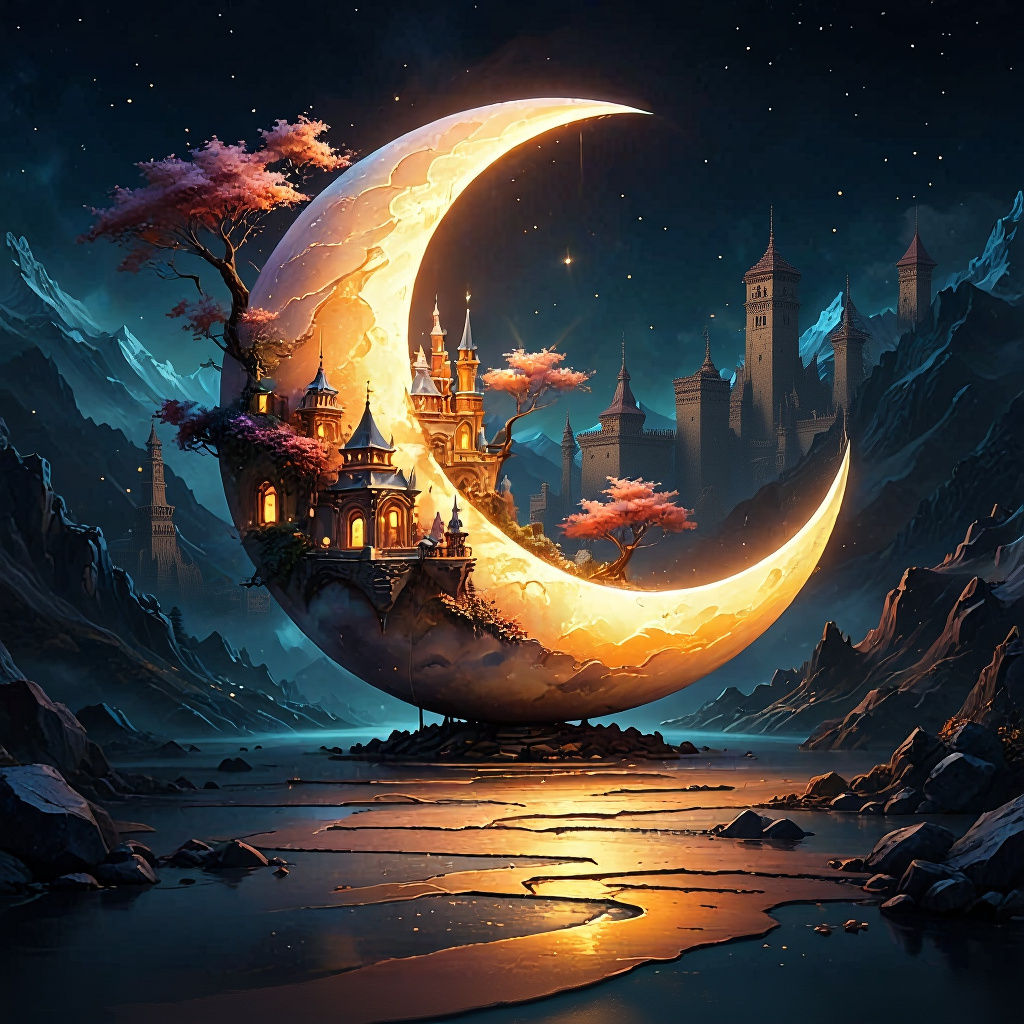 Magical Moon Kingdom in Neo-Impressionist Style