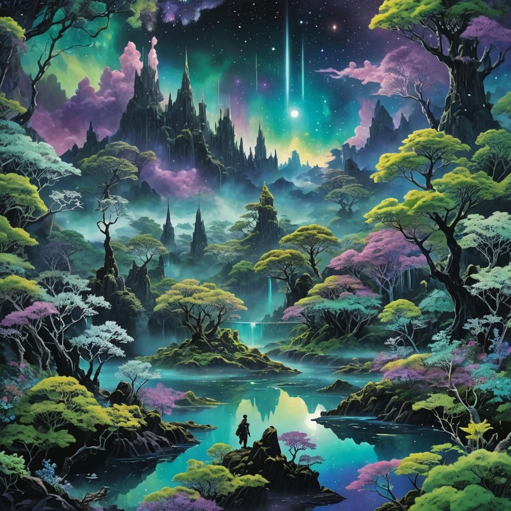 Mystical Realm: Iridescent Nebulae and Crystalline Spires