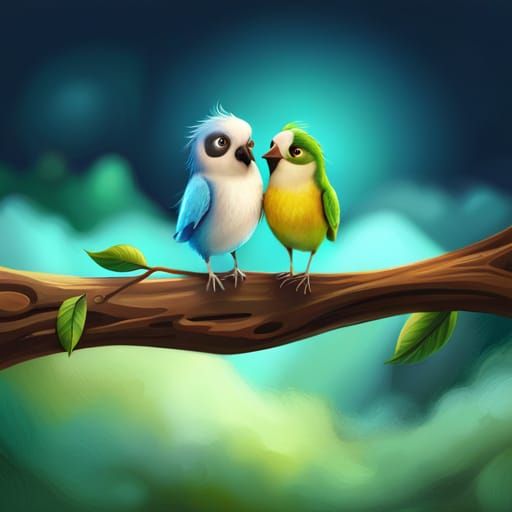 Birds on Branch in Storybook Style