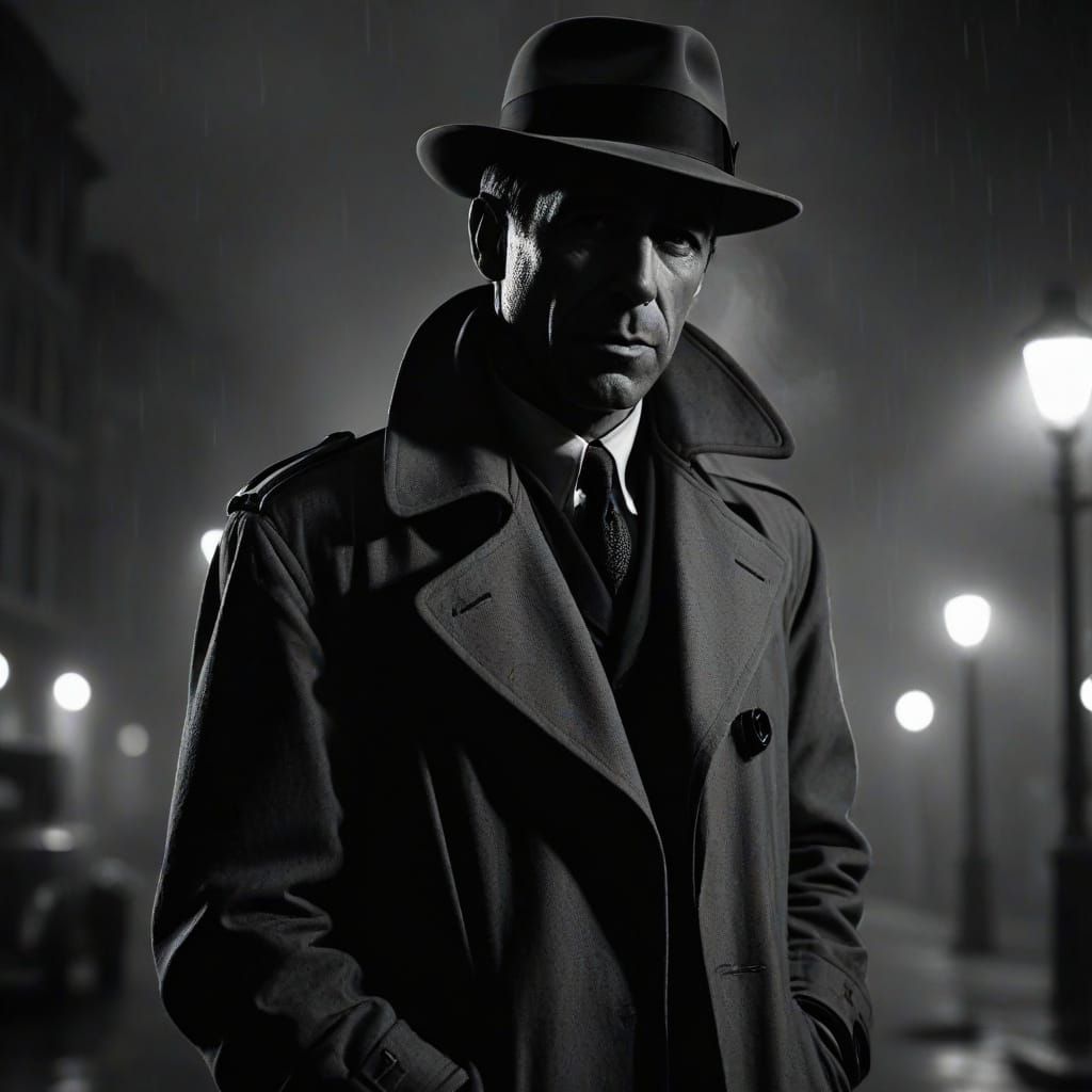 Rick Deckard as Humphrey Bogart in Film Noir Style